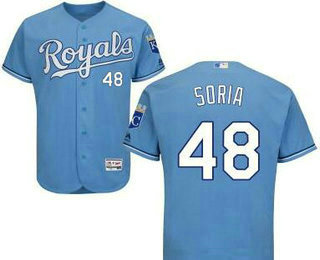 Men's Kansas City Royals #48 Joakim Soria Light Blue Stitched Baseball Jersey