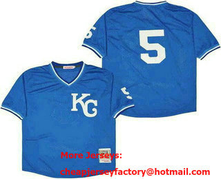 Men's Kansas City Royals #5 George Brett Blue Mesh Throwback Jersey