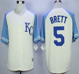 Men's Kansas City Royals #5 George Brett Cream Exclusive Vintage Jersey