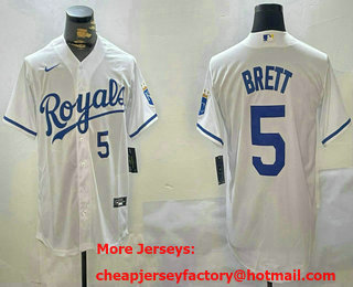 Men's Kansas City Royals #5 George Brett Number White Stitched Limited Jersey
