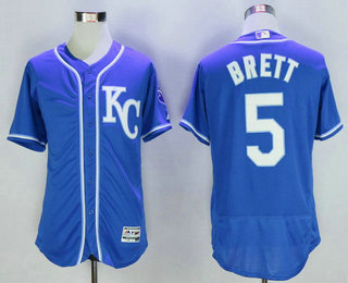Men's Kansas City Royals #5 George Brett Retired Navy Blue KC 2016 Flexbase Baseball Jersey