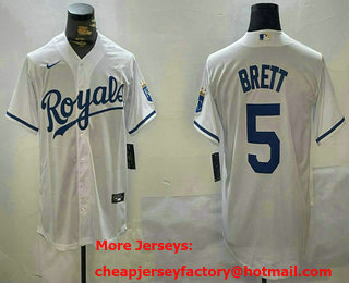 Men's Kansas City Royals #5 George Brett White Stitched Limited Jersey