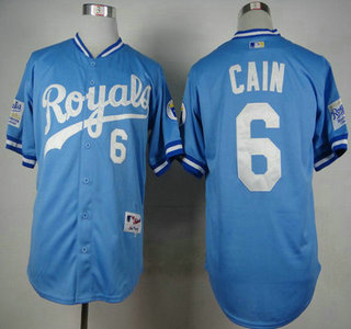 Men's Kansas City Royals #6 Lorenzo Cain 1985 Turn Back The Clock Blue Jersey