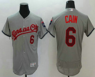 Men's Kansas City Royals #6 Lorenzo Cain Gray Fashion Stars & Stripes 2016 Flexbase MLB Independence Day Jersey