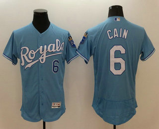 Men's Kansas City Royals #6 Lorenzo Cain Light Blue 2016 Flexbase Baseball Jersey