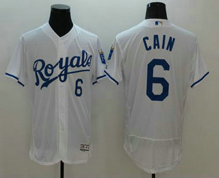 Men's Kansas City Royals #6 Lorenzo Cain White 2016 Flexbase Baseball Jersey