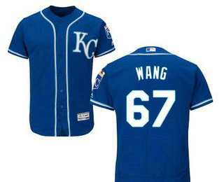 Men's Kansas City Royals #67 Chien-Ming Wang Navy Blue KC Stitched Baseball Jersey