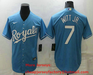 Men's Kansas City Royals #7 Bobby Witt Jr Light Blue Cool Base Stitched MLB Jersey
