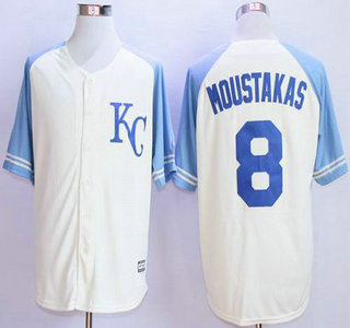 Men's Kansas City Royals #8 Mike Moustakas Cream Exclusive Vintage Jersey