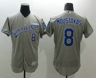 Men's Kansas City Royals #8 Mike Moustakas Gray Road 2016 Flexbase Baseball Jersey