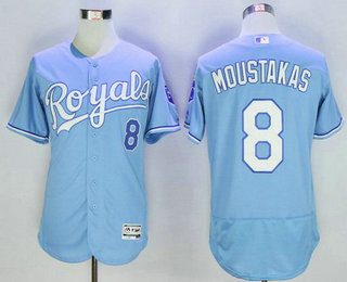 Men's Kansas City Royals #8 Mike Moustakas Light Blue 2016 Flexbase Baseball Jersey