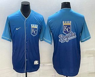 Men's Kansas City Royals Big Logo Nike Blue Fade Stitched Jersey 01