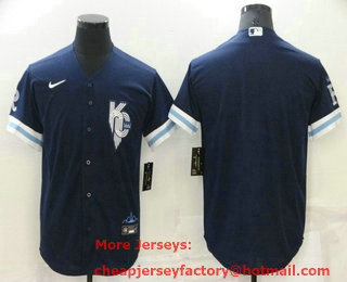 Men's Kansas City Royals Blank 2022 Navy Blue City Connect Cool Base Stitched Jersey