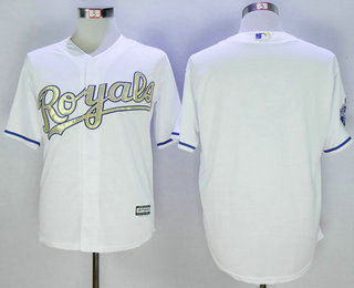 Men's Kansas City Royals Blank White New Cool Base 2015 World Series Champions Gold Program Jersey