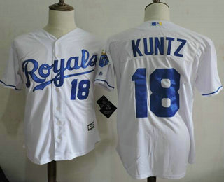 Men's Kansas City Royals Coach #18 Rusty Kuntz White Home Cool Base Baseball Jersey