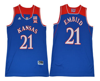 Men's Kansas Jayhawks #21 Joel Embiid Royal Blue College Basketball Swingman Stitched NCAA Jersey