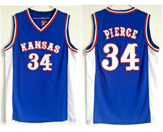 Men's Kansas Jayhawks #34 Paul Pierce Royal Blue College Basketball Retro Swingman Stitched NCAA Jersey