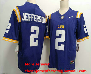 Men's LSU Tigers #2 Justin Jefferson Purple FUSE College Stitched Jersey