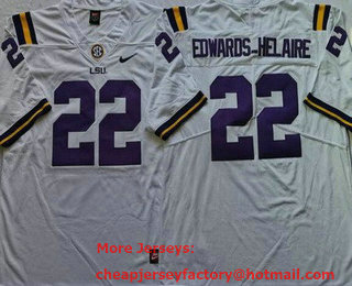 Men's LSU Tigers #22 Clyde Edwards Helaire White College Football Jersey