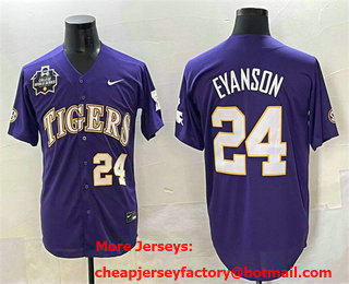 Men's LSU Tigers #24 Anthony Eyanson Purple 2025 World Series Stitched Baseball Jersey