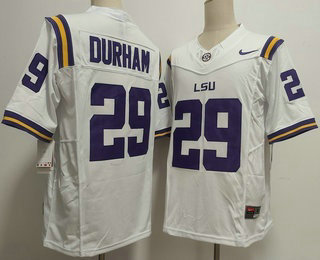 Men's LSU Tigers #29 Caden Durham Limited White FUSE College Football Jersey