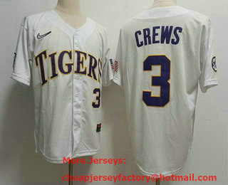 Men's LSU Tigers #3 Dylan Crews White College Baseball Jersey
