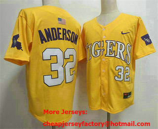 Men's LSU Tigers #32 Kade Anderson Gold 2025 Stitched Baseball Jersey