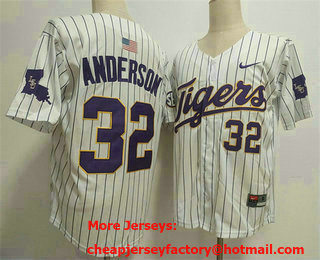 Men's LSU Tigers #32 Kade Anderson White 2025 Stitched Baseball Jersey