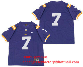 Men's LSU Tigers #7 Grant Delpit Purple No Name 2017 Vapor Untouchable Stitched Nike NCAA Jersey