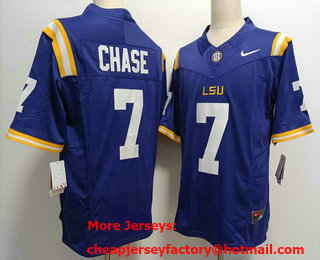 Men's LSU Tigers #7 JaMarr Chase Purple FUSE College Stitched Jersey