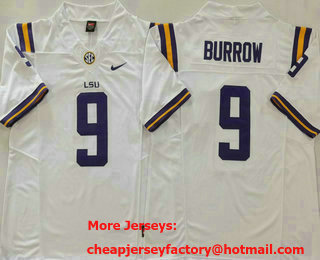 Men's LSU Tigers #9 Joe Burreaux White FUSE College Football Jersey