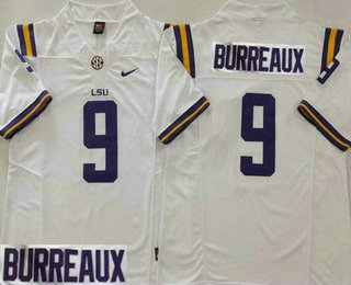Men's LSU Tigers #9 Joe Burrow Burreaux White FUSE College Football Jersey