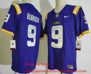 Men's LSU Tigers #9 Joe Burrow Purple 2017 Vapor Untouchable Stitched Nike NCAA Jersey 02