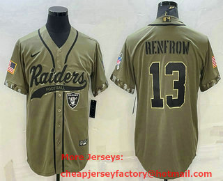 Men's Las Vegas Raiders #13 Hunter Renfrow 2022 Olive Salute to Service Cool Base Stitched Baseball Jersey