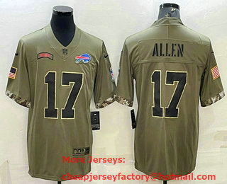 Men's Buffalo Bills #17 Josh Allen Olive 2022 Salute To Service Limited Stitched Jersey