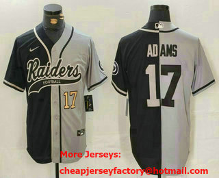 Men's Las Vegas Raiders #17 Davante Adams Number Grey Black Split Cool Base Stitched Baseball Jersey