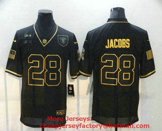 Men's Las Vegas Raiders #28 Josh Jacobs Black Gold 2020 Salute To Service Stitched NFL Nike Limited Jersey