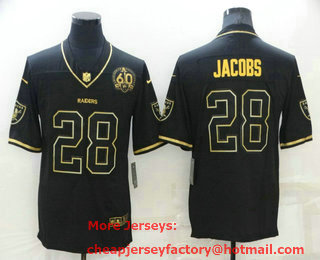 Men's Las Vegas Raiders #28 Josh Jacobs Black Golden Edition 60th Patch Stitched Nike Limited Jersey