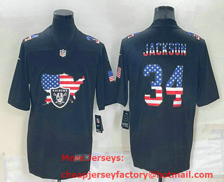 Men's Las Vegas Raiders #34 Bo Jackson 2022 USA Map Fashion Black Color Rush Stitched Nike Limited Jersey