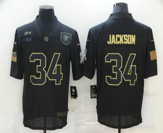 Men's Las Vegas Raiders #34 Bo Jackson Black 2020 Salute To Service Stitched NFL Nike Limited Jersey