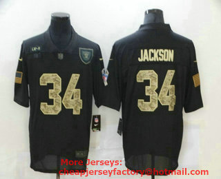 Men's Las Vegas Raiders #34 Bo Jackson Black Camo 2020 Salute To Service Stitched NFL Nike Limited Jersey