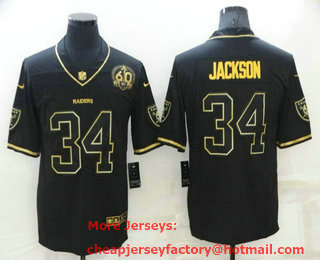 Men's Las Vegas Raiders #34 Bo Jackson Black Golden Edition 60th Patch Stitched Nike Limited Jersey