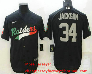 Men's Las Vegas Raiders #34 Bo Jackson Black Mexico Stitched MLB Cool Base Nike Baseball Jersey