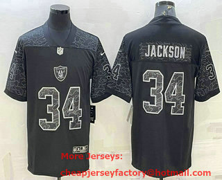 Men's Las Vegas Raiders #34 Bo Jackson Black Reflective Limited Stitched Football Jersey