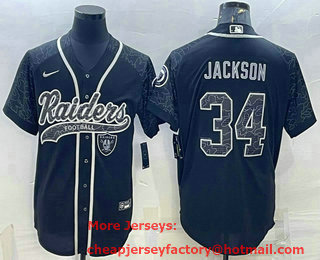 Men's Las Vegas Raiders #34 Bo Jackson Black Reflective Limited Stitched Football Jersey