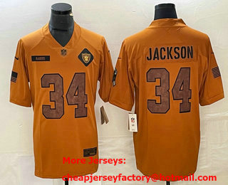 Men's Las Vegas Raiders #34 Bo Jackson Brown 2023 Salute To Service Limited Stitched Jersey