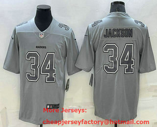 Men's Las Vegas Raiders #34 Bo Jackson Grey Atmosphere Fashion 2022 Vapor Untouchable Stitched Limited Jersey