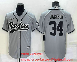 Men's Las Vegas Raiders #34 Bo Jackson Grey Stitched MLB Cool Base Nike Baseball Jersey