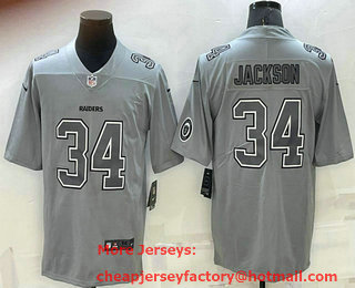 Men's Las Vegas Raiders #34 Bo Jackson LOGO Grey Atmosphere Fashion 2022 Vapor Untouchable Stitched Limited Jersey