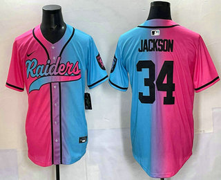 Men's Las Vegas Raiders #34 Bo Jackson Pink Blue Split Limited Baseball Jersey